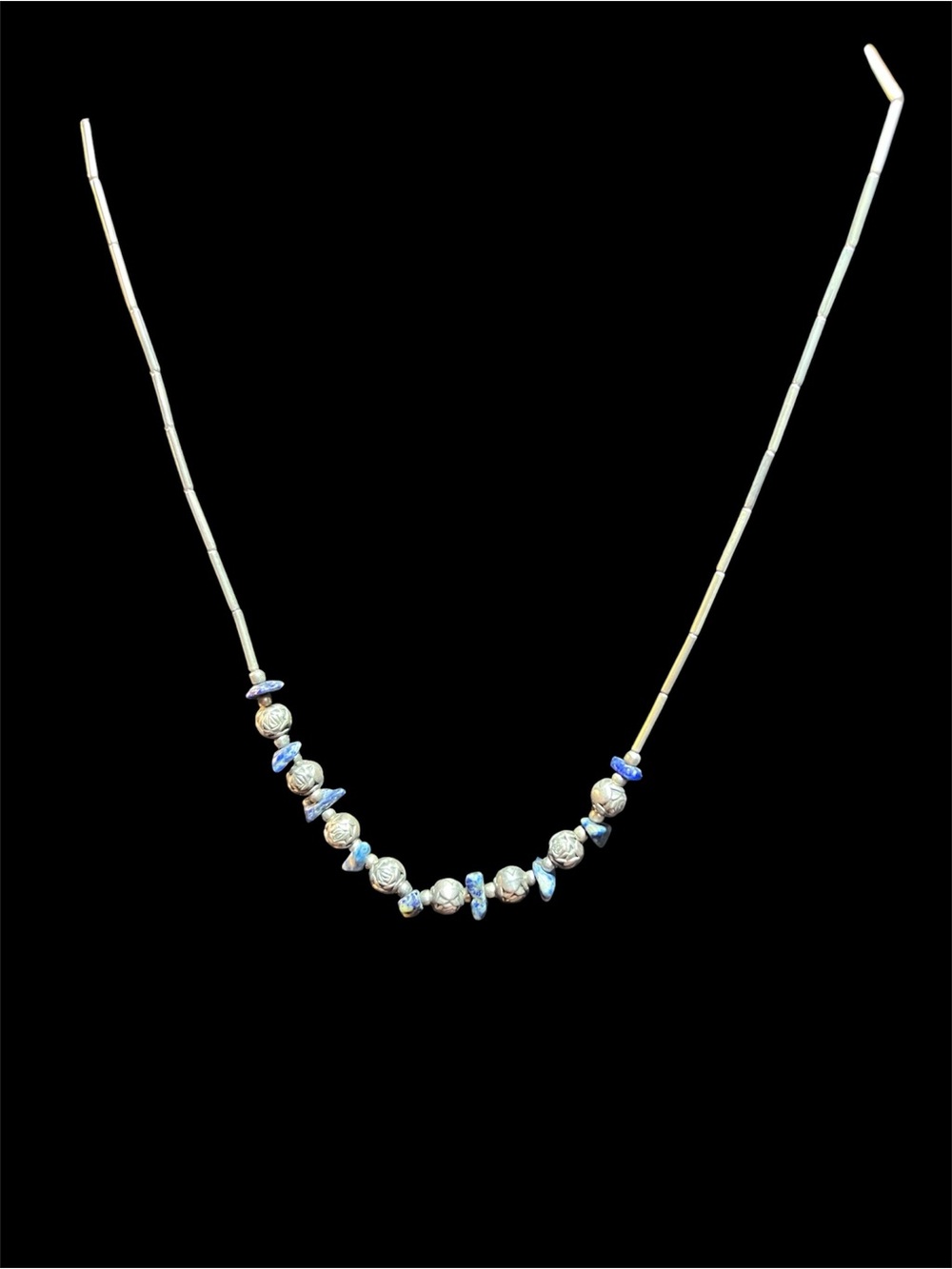 Handcrafted Blue and Silver Bead Necklace